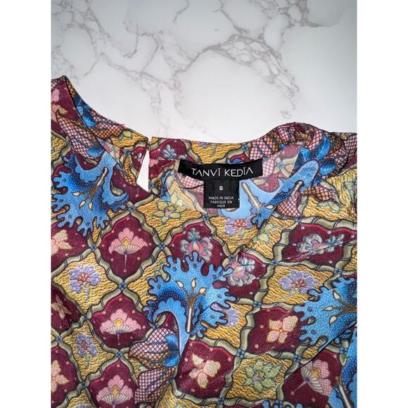 Anthropologie Selene Floral Geometric Long-Sleeve Blouse by TANVI KEDIA Sz 8 - Picture 4 of 6